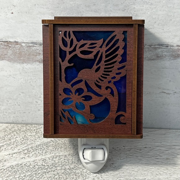 Hummingbird Lantern Night Light Wood Laser Cut Blue Light Plug In Handmade - Picture 13 of 13